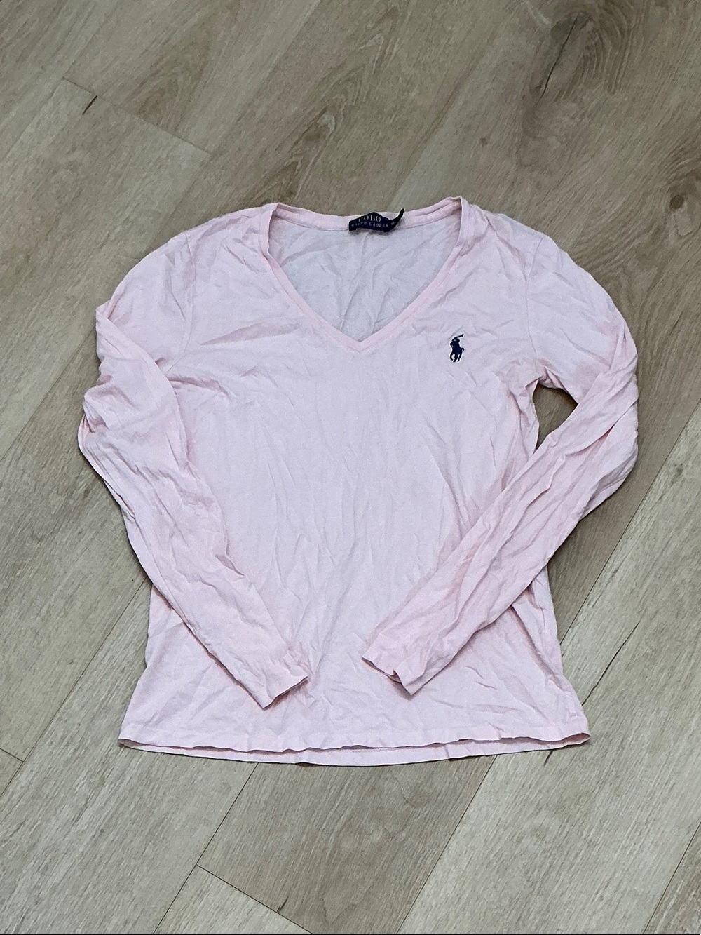 Ralph Lauren Light Pink V-Neck Long Sleeve Tee